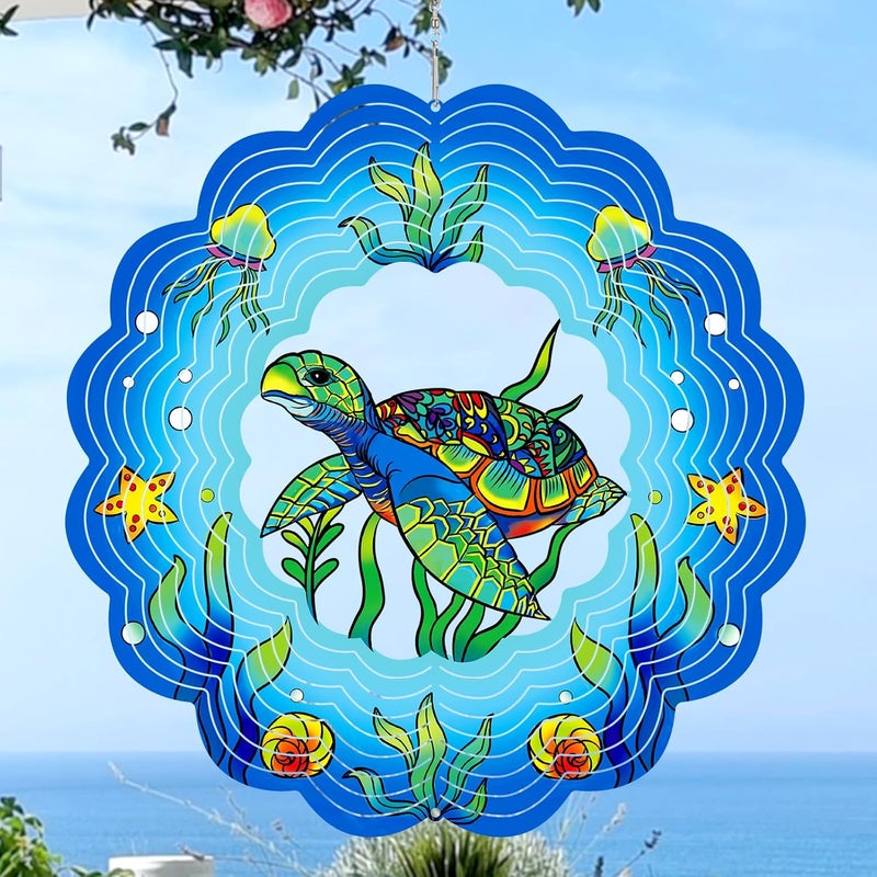 GOTOME Sea Turtle Wind Spinners Outdoor, Sea Turtle Gifts for Women Mom Grandma Men,12inch 3D Hanging Metal Wind Sculpture for Outside Decor, Birthday for Garden Ornament Decoration - Image 1